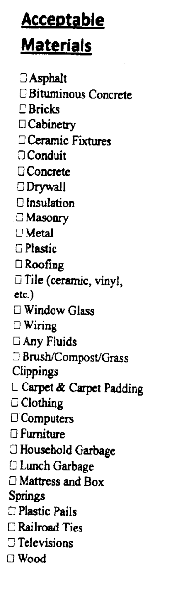 Acceptable Materials