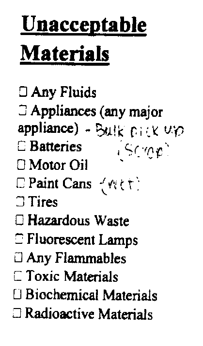 Unacceptable Materials